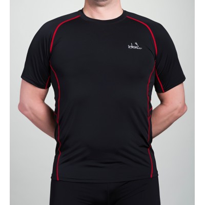 Men's Running T-Shirt 42.2 Stamina Black Jersey with Red Topstitching